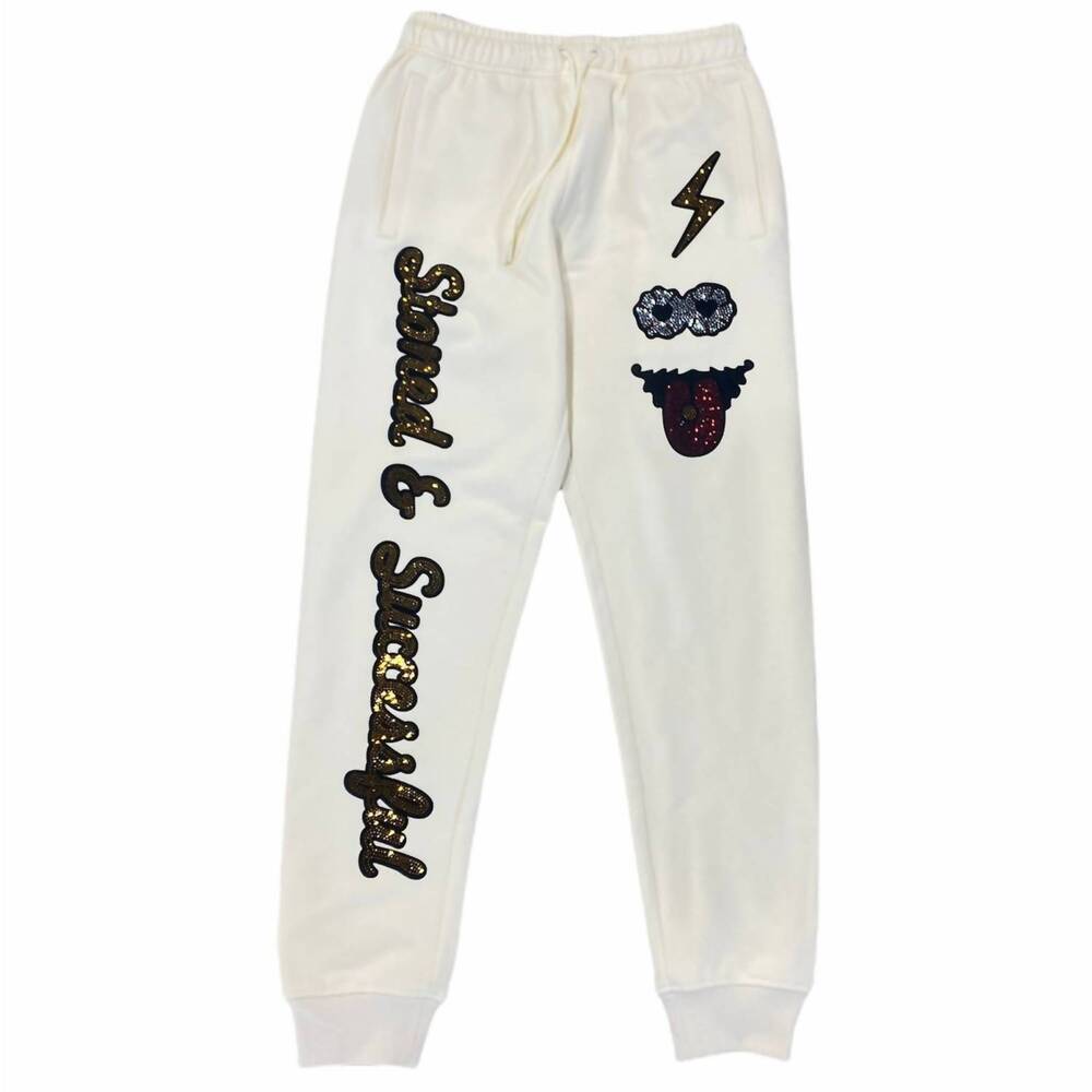 NEW ROKU STUDIO men's rhinestone stoned joggers in eggshell